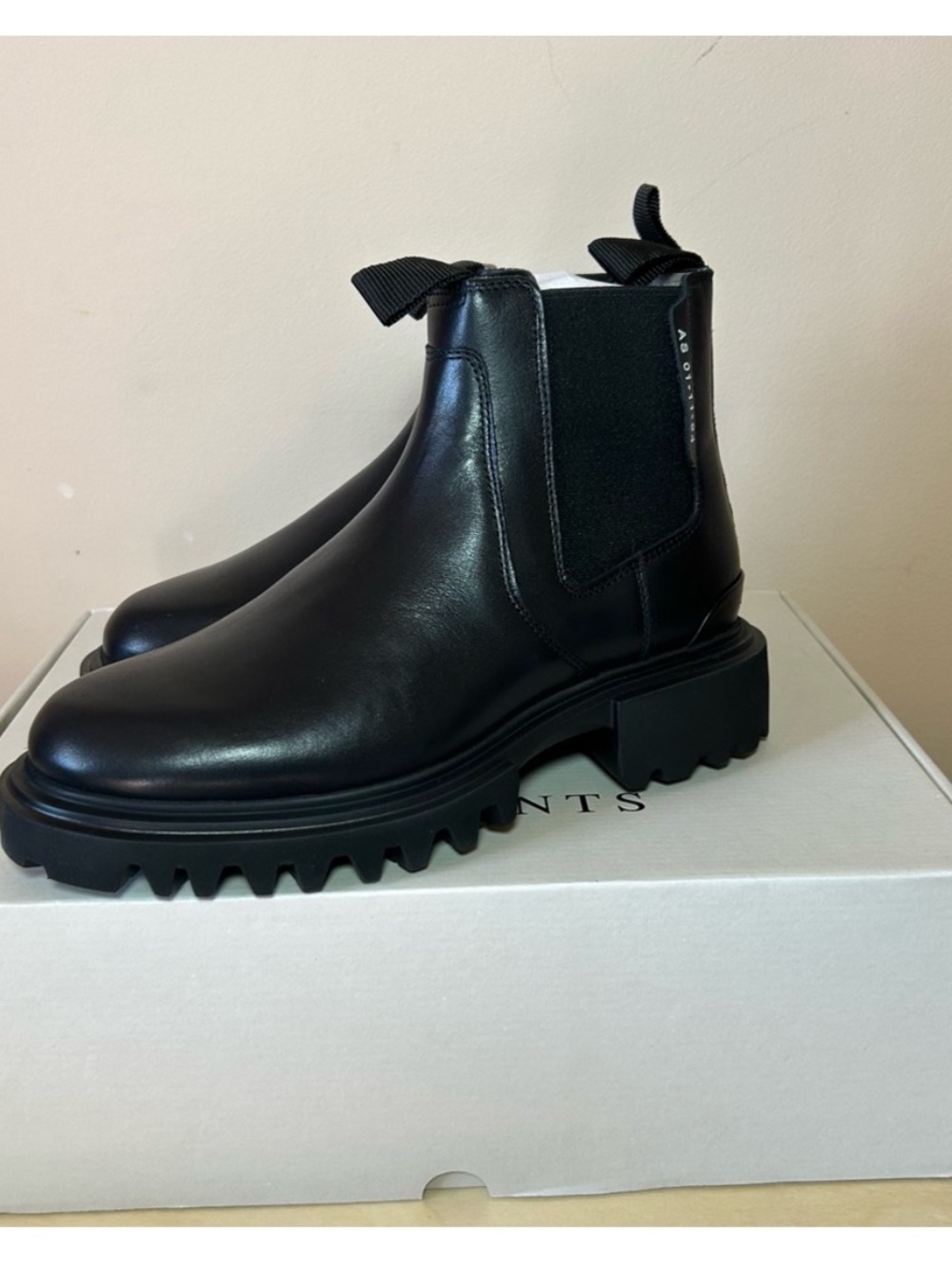ALLSAINTS Ada Black Leather Lug Sole Chelsea Boots EU 37 US 6.5/7 NIB